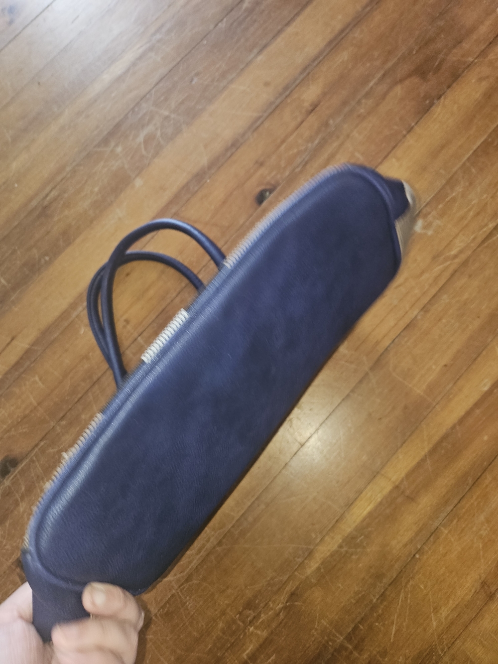 Burberry Navy Leather-Trim Check Shoulder Bag As Is Will Need Cleaned - Picture 3 of 6